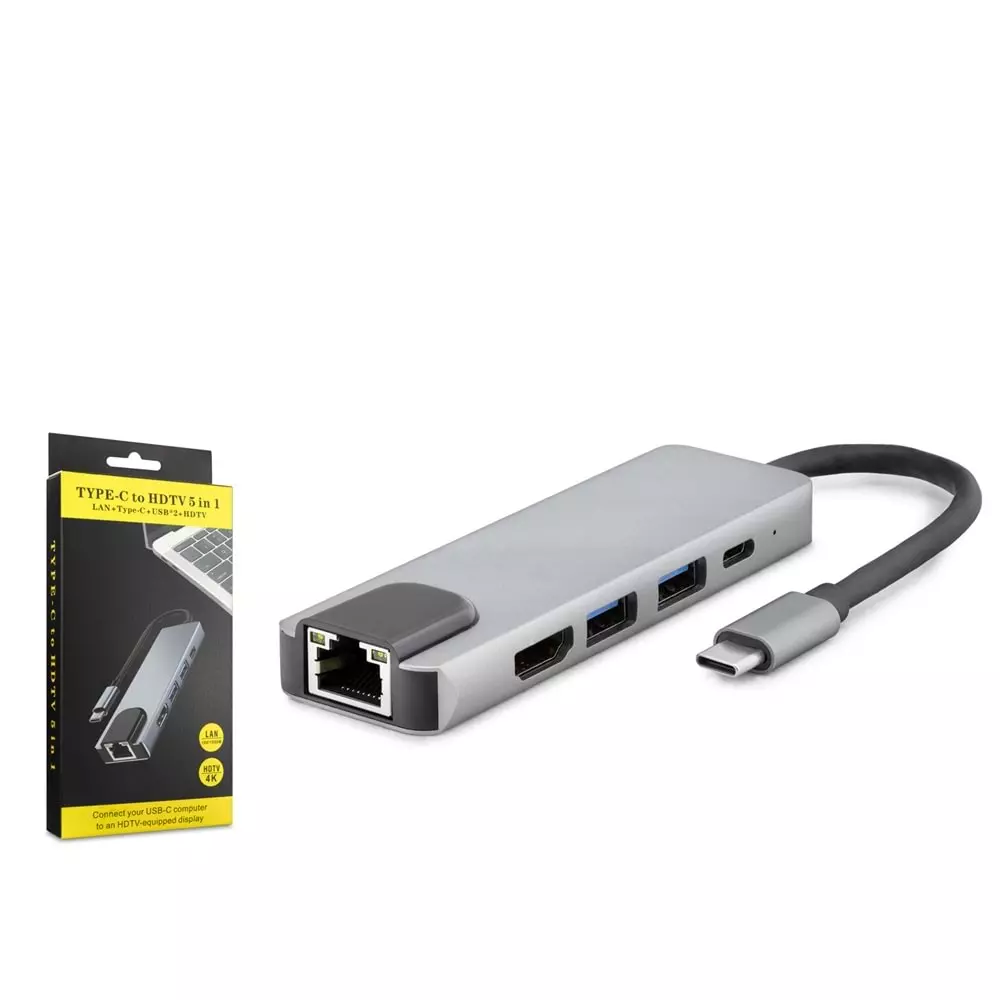 5in1 Usb 3.1 Type C To Hdmı 2xusb 3.0 Rj45 Ethernet Dönüştürücü Adaptör