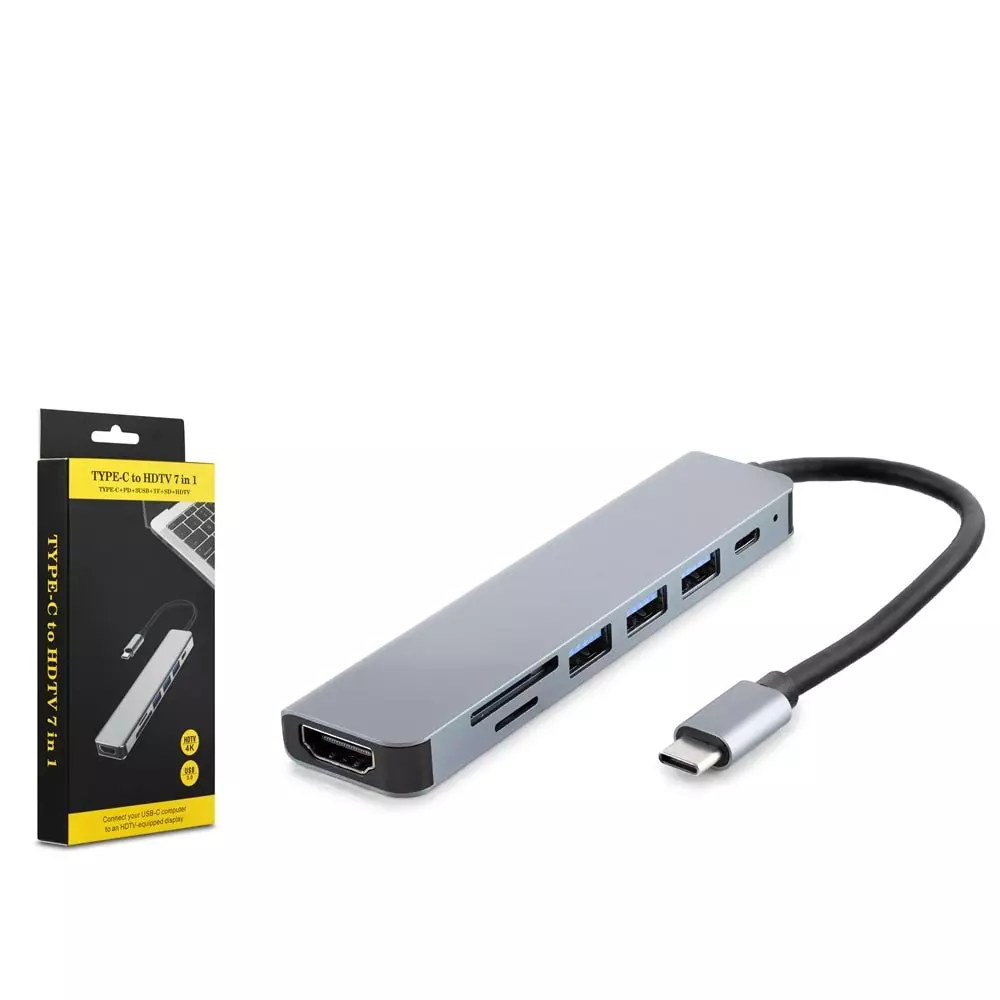 Type c usb-c to hdtv+sd/tf+usb3.0+pd+usb c 7 in 1 çevirici